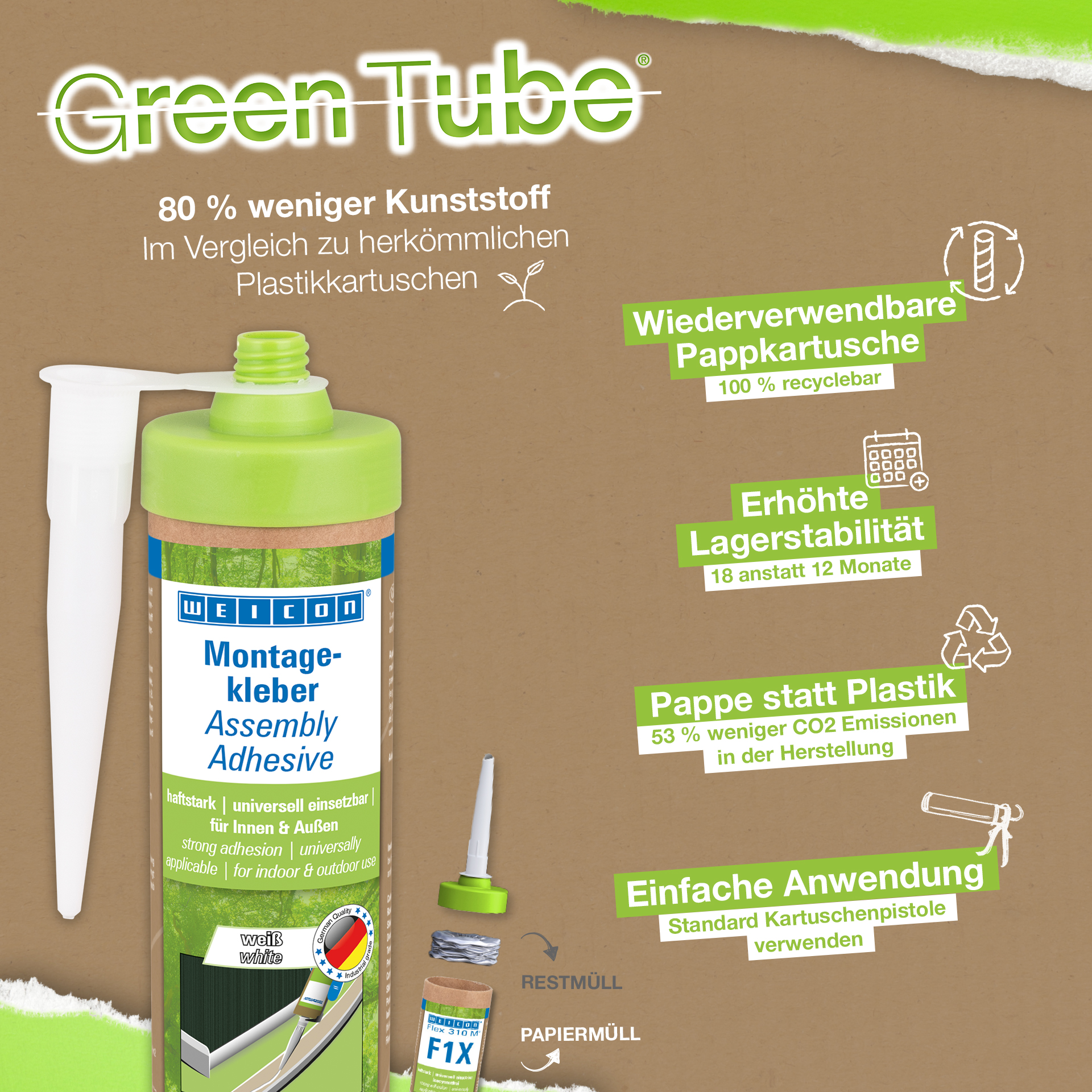 WEICON Montážní lepidlo Green tube | výkonné univerzální lepidlo pro vnitřní i venkovní použití