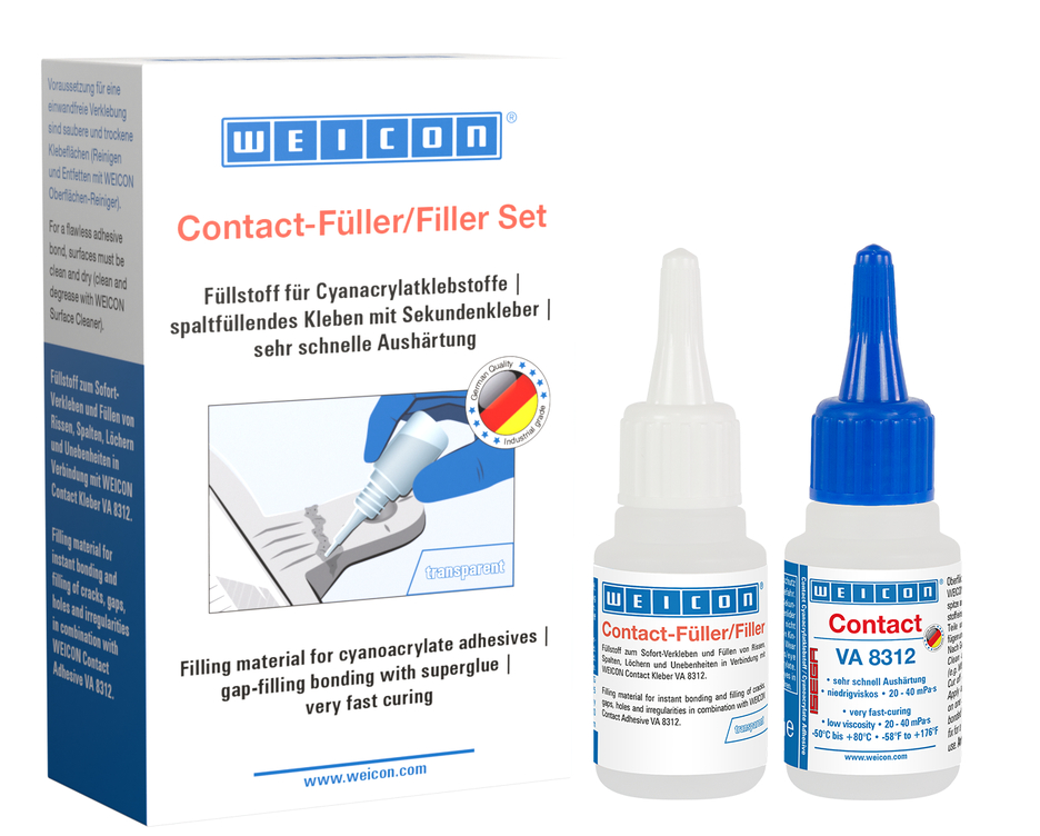 CA-Plnič set | transparent special filler and cyanoacrylate adhesive Contact VA 8312 CA-Plnič set | transparent special filler and cyanoacrylate adhesive Contact VA 8312