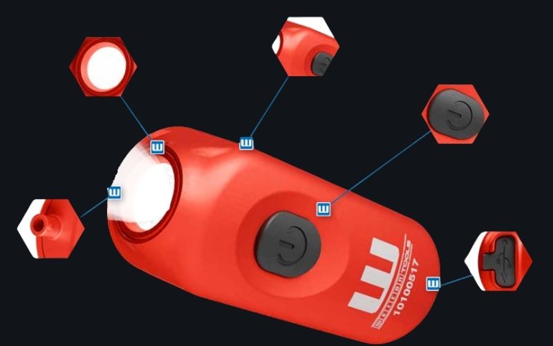 red, power bank, USB, capsule, button, power bank, red, usb, button, compact, flashlight, torch, red cylindrical, power button, high-visibility