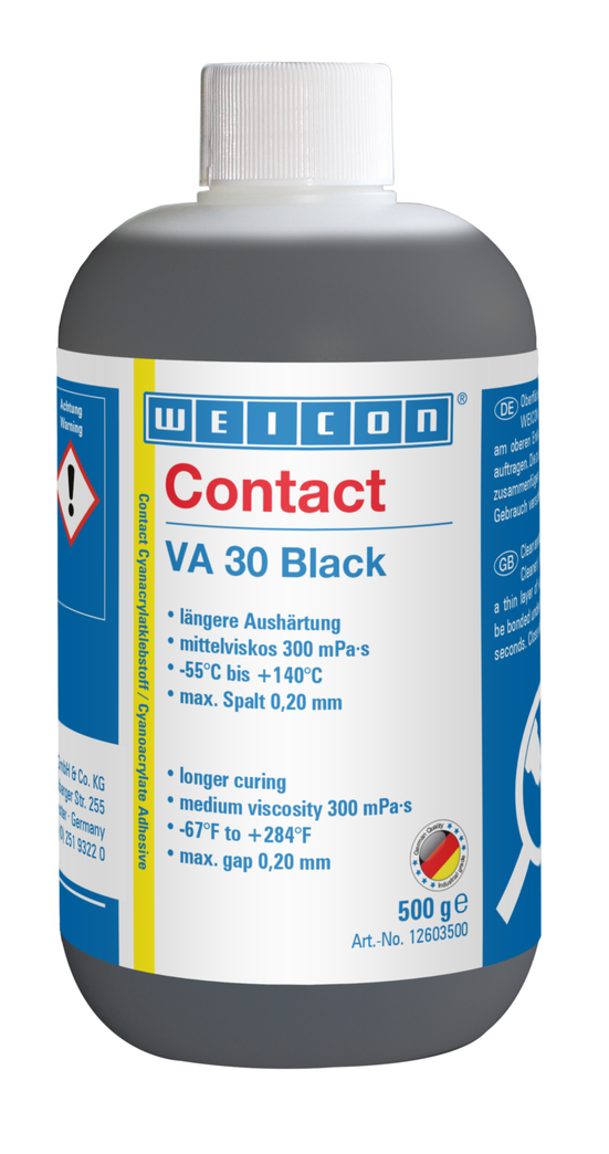 Contact VA 30 Black | vteřinové lepidlo s vysokou viskozitou, plněné pryží