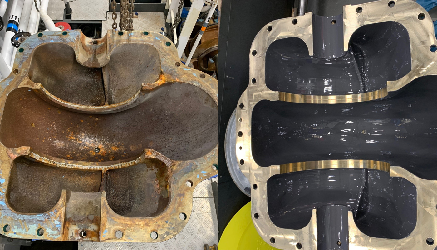 industrial valve, rusty metal, flanged housing, split casing, machined bore