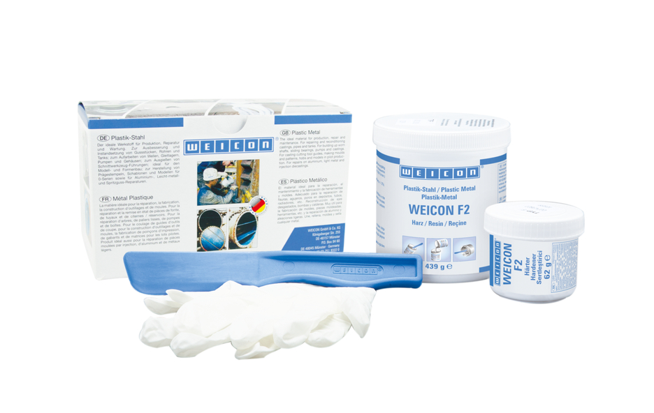 WEICON F2 | systém epoxidové pryskyřice plněný hliníkem pro opravy a kompenzaci mezer