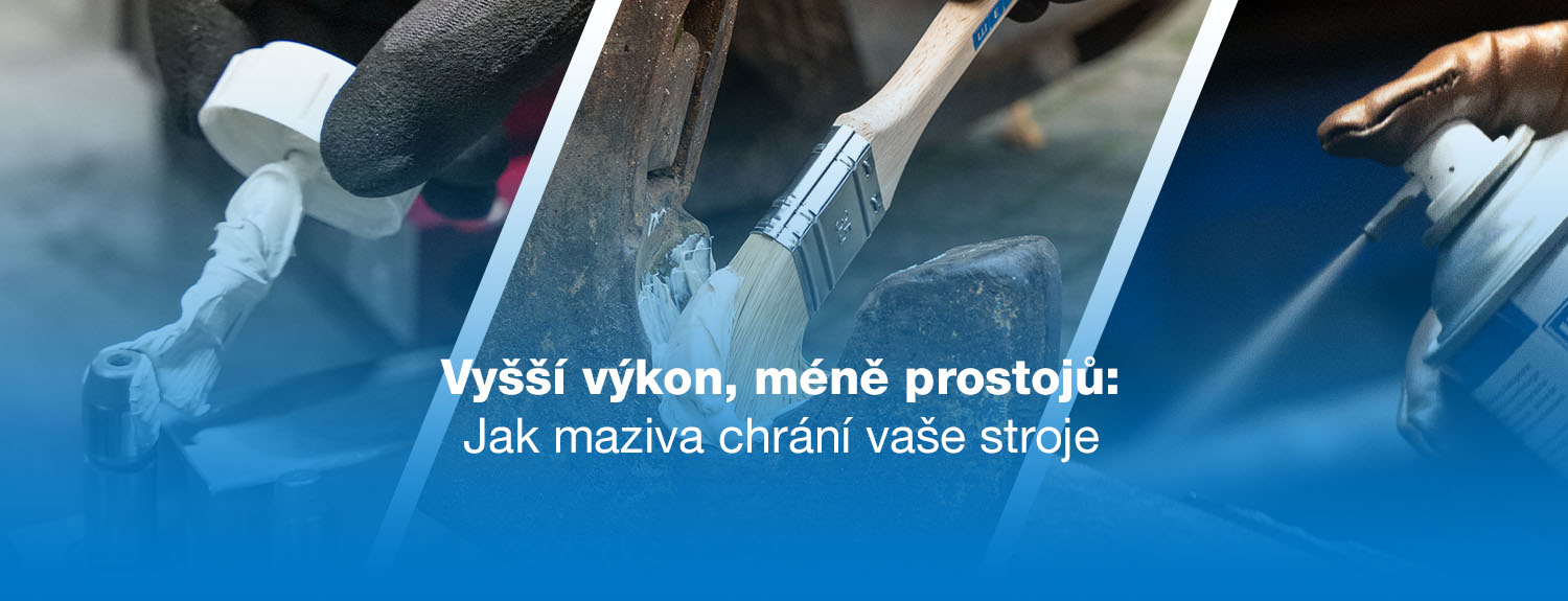 Jsou představeny 2 způsoby nanášení (štětec, sprej) maziv