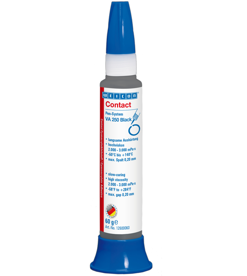 Contact VA 250 Black | vteřinové lepidlo s vysokou viskozitou, plněné pryží