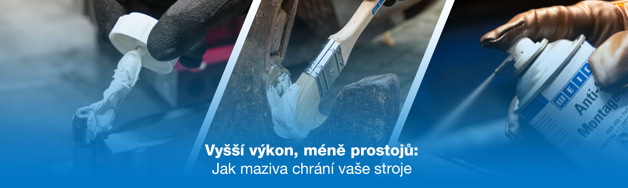 Jsou představeny 2 způsoby nanášení (štětec, sprej) maziv