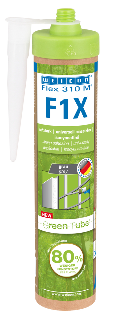 WEICON Green Tube Flex 310 M F1X | Lepidlo a těsnění na bázi MS polymerů s velmi vysokou počáteční přilnavostí, odolný vůči teplotám do 180 °C.