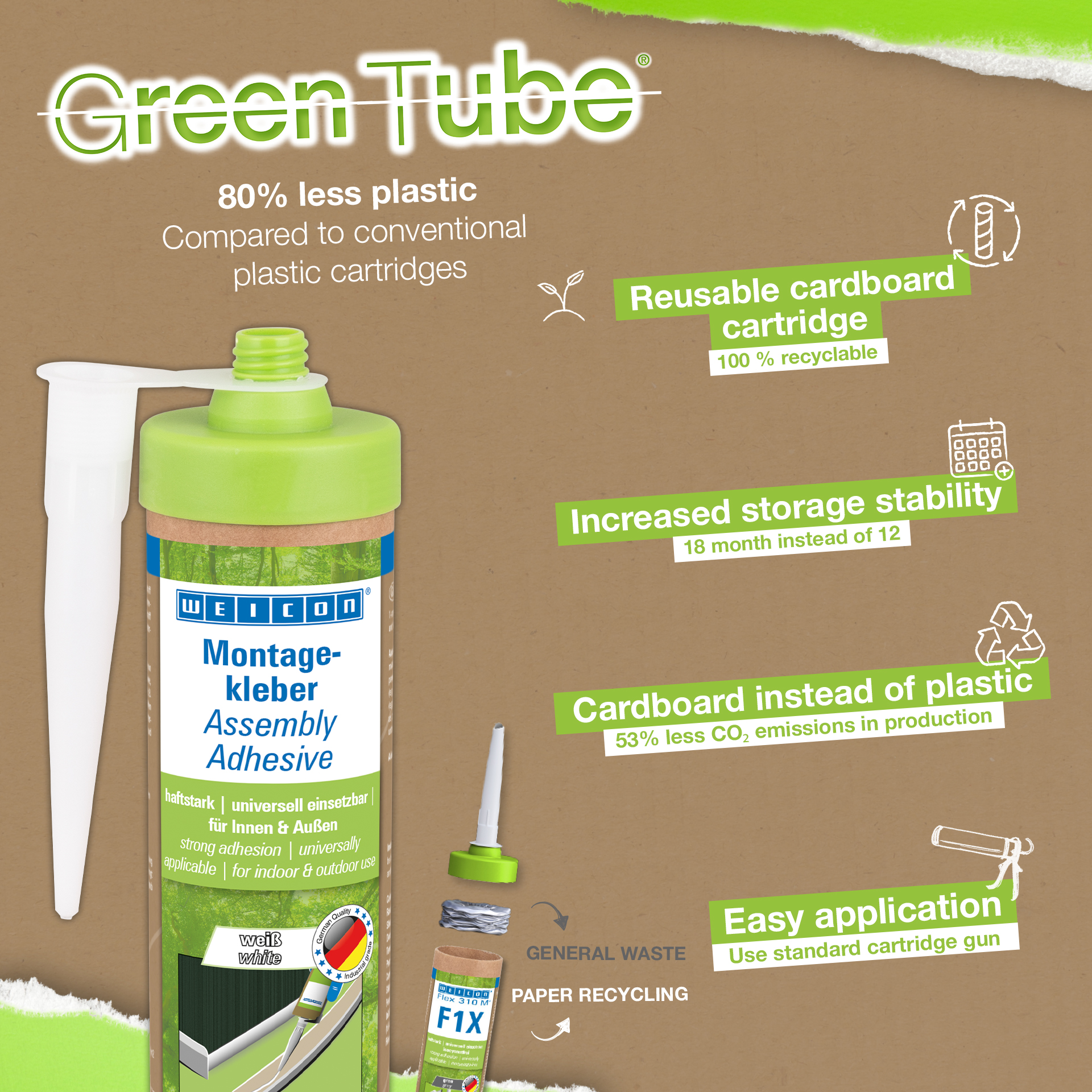WEICON Montážní lepidlo Green tube | výkonné univerzální lepidlo pro vnitřní i venkovní použití